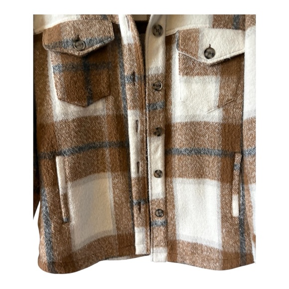 Avec Les Filles Plaid Shacket Jacket Coat Women’s Large Brown Neutral - Picture 5 of 9